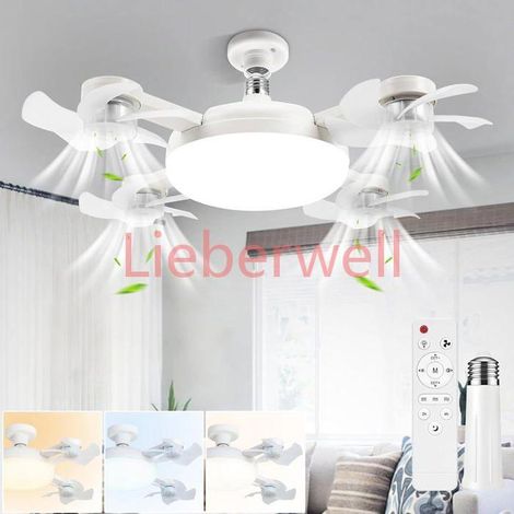 Ventilateur Plafond LED avec Lumiere, 4 Fan têtes Lampe Ventilateur Plafonnier, Dimmable, avec Telecommande, 3 Vitesses, Douille E27 (1/5)