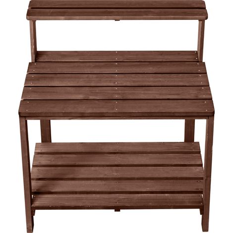 Mophorn Outdoor Potting Bench Table, Gardening Workstation with 91 x 49.5 cm Wooden Surface, Planting Station with Storage Shelves and Hooks for Patio or Backyard, Brown (1/5)