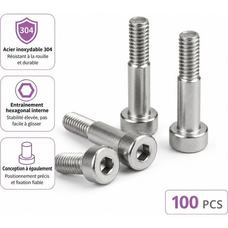 Vis Came Hexagonale M2 Acier Inoxydable 304 - Vis Epaule GB5281 Demi-Filetee Locating - 100 Pieces (1/5)