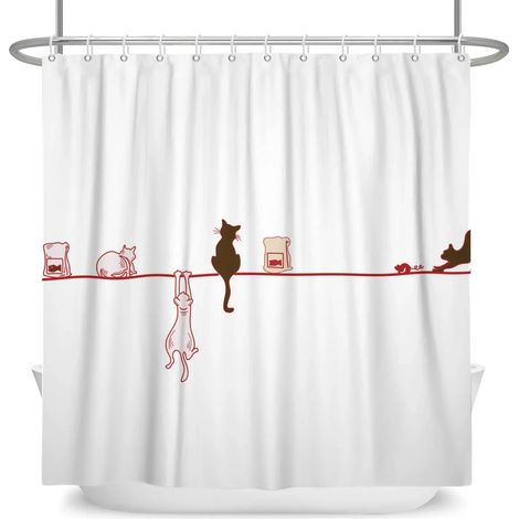 Rideau Douche Chat 180x180cm Lavable Etanche (1/5)