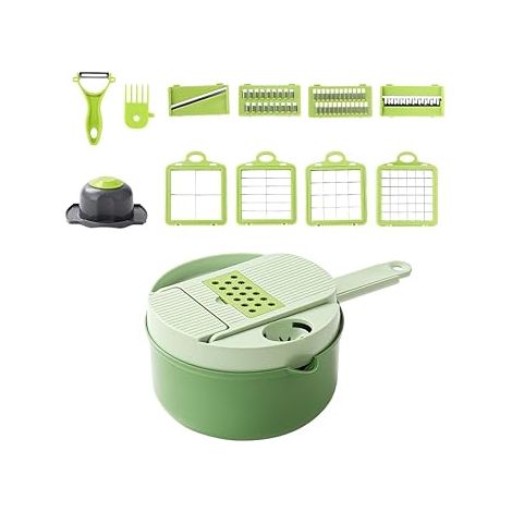 Multifunktioneller Gemüseschneider, 10-in-1 Küchenmandoline, Manueller Gemüsehobel, Professionelle Küchenreibe, Gemüseschneider mit 7 verstellbaren Klingen, für Zwiebeln Tomaten Gurken. (1/4)
