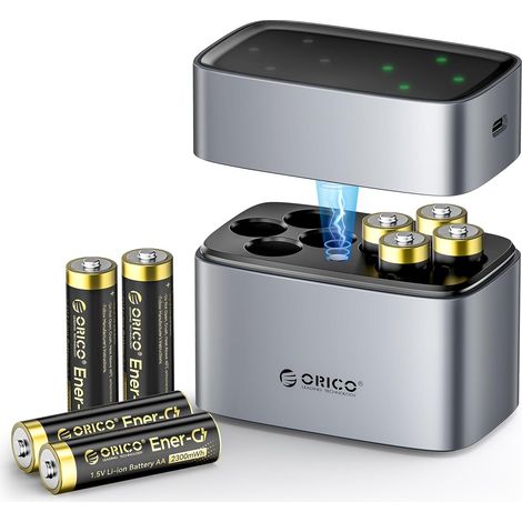 Chargeur de Piles AA Lithium à 8 Emplacements avec 8 Piles AA Rechargeables 1,5V, 1500+ Cycles, Charge Rapide 2,5h Via Type-C, Adapté aux Télécommandes et Jouets Électroniques (1/5)