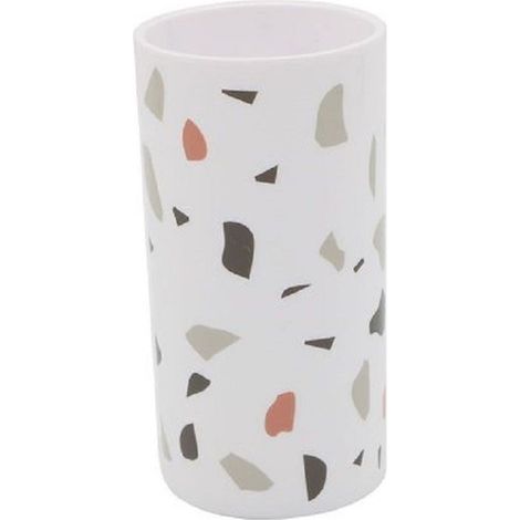 Cleafe - Bicchiere Porta Spazzolino Graniglia Bianco Multicolore Plastica 13x6.5cm 69840 - (1/2)