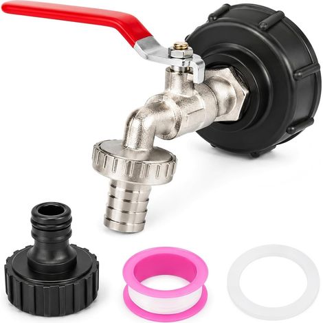 Robinet Cuve 1000L, Adaptateur 3/4" pour Réservoir en Alliage d'aluminium, Raccord Cuve 1000 Litres, Robinet de Jardin avec Adaptateur en Laiton, S60X6 Robinet IBC pour Arrosage Extérieur (3/4) (1/5)