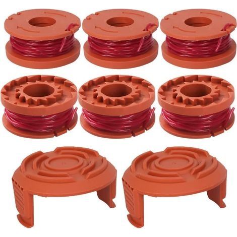 Ligne de Coupe Bobine de Rechange Ligne de Bobine de Coupe-herbe Bobine d'alimentation Automatique 6 rouleaux Bobine de Coupe-Bordures Nylon avec 2 Capuchon de Bobine Compatible avec worx Coupe-Herb (1/5)