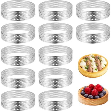 Stainless Steel Perforated Pie Rings for Baking Mousse Cake Pastries (Silver) (1/5)