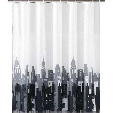 Shower curtain for bathroom 180 x 200 cm, mold-resistant, waterproof polyester fabric, shower curtain liner, long washable bath curtain with hooks, weighted hem (1/5)