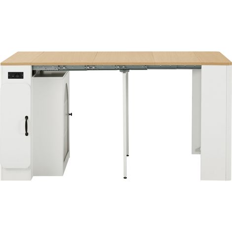 Isola cucina estensibile con ruote, bianco e naturale, MDF, vetro, HOMVRA (1/5)