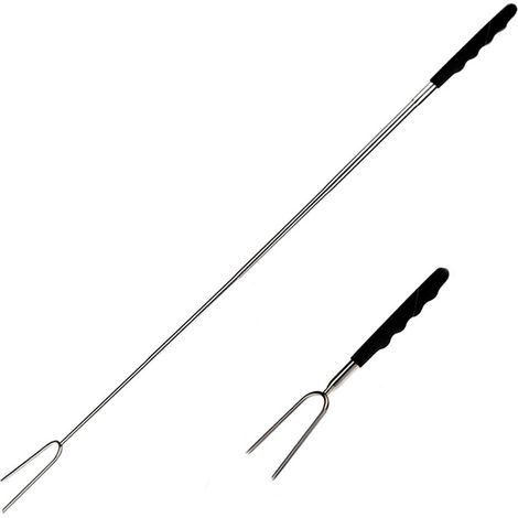 Forchetta Barbecue Estensibile da 25 a 86 cm in Metallo con Manico in Plastica Forchettone griglia pesce o carne pic nic