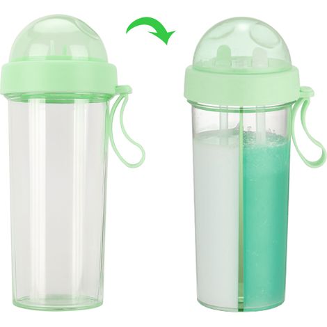 Gourde portable 600 ml avec deux pailles, double usage, idéale pour les voyages et le sport en extérieur (vert) (1/5)
