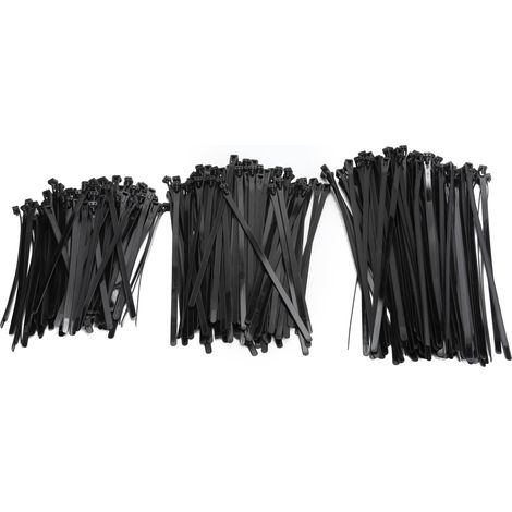 300 attaches de câble multi-tailles, longs colliers de serrage noirs pour bureau, maison et jardin (1/5)