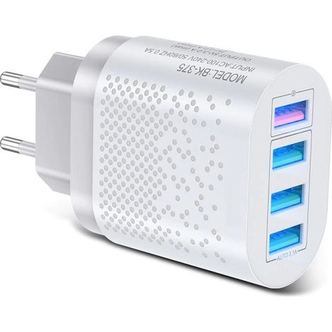 Cargador de pared Quick Charge 3.0, 4 puertos USB, 48 W, Koanni la15White