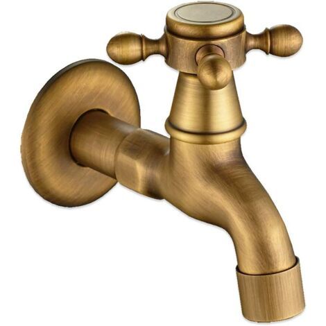 Grifo monomando de agua fría de estilo vintage, con interfaz G1/2 - Grifo mural para lavabo de baño (Bronce) (1/4)