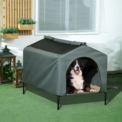 Caseta para Perros con Cubierta Exterior 130x85x95 cm Cama Elevada para Mascotas con Cojín para Perros Grandes Gris (1/5)