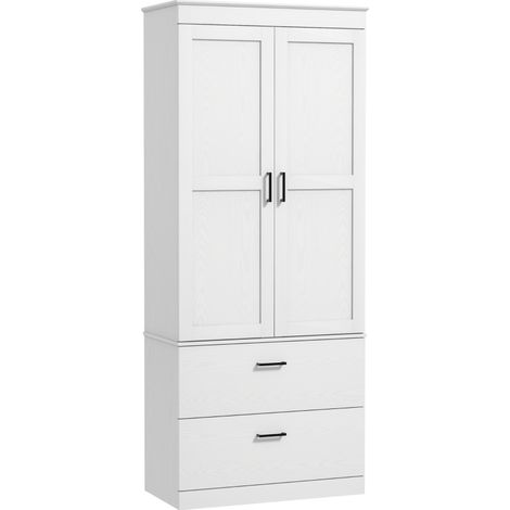 Meuble de cuisine indépendant avec étagères réglables et deux grands tiroirs pour salon ou cuisine, blanc (1/5)