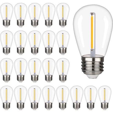 S14 bruch- und wasserdichter LED-Außenstrahler, 1 W, Ersatzlampen für Terrasse und Garten, warmweiß (2200 K), 70 Lumen, Kunststoff, E26-Sockel, 24er-Pack, 220 V