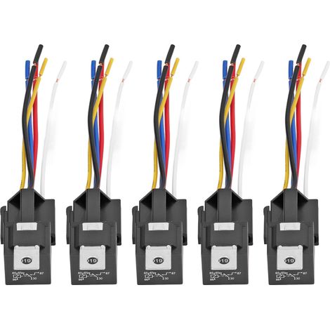 Kit de 5 relais automobiles 12 V 40 A à 5 broches et 5 fils avec embase à verrouillage pour véhicule (1/5)
