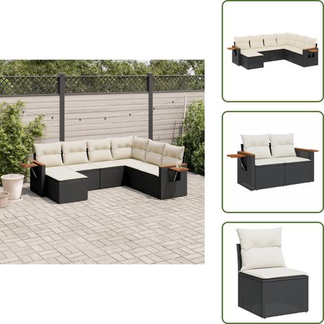 7-tlg. Garten-Sofagarnitur mit Kissen Schwarz Poly Rattan - Gartensorte - Gartenmöbelset - Outdoor Möbel - Lounge Set - PE-Rattan (1/5)