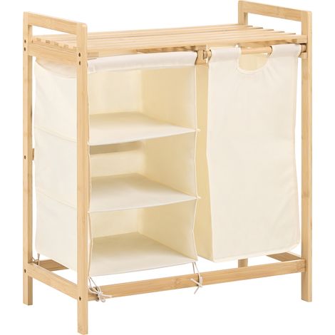 Cesta para la ropa sucia minimalista con estantes laterales de tela blanca extraíble y lavable para baño marrón claro Torotal (1/5)