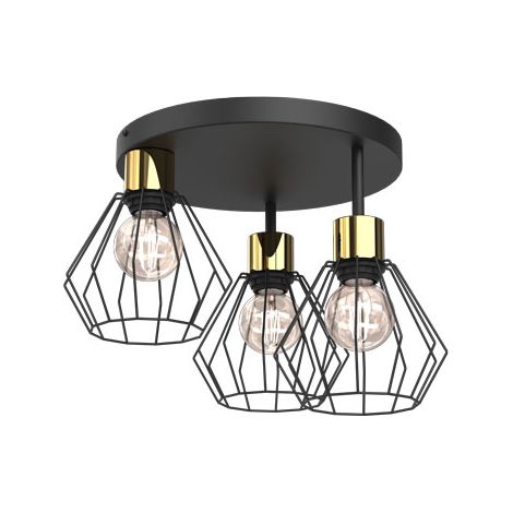 Plafonnier loft noir-or 3 cages E27 Parkla Luminex