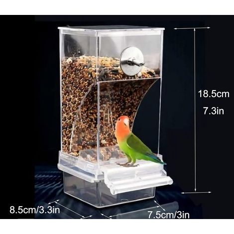 Mangeoire automatique pour oiseaux, mangeoire pour oiseaux sans gâchis, mangeoire pour cage à oiseaux, accessoires pour perruches, canaris, calopsittes, pinsons (transparent) (1/5)
