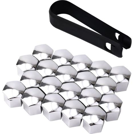 Set mit 20 Radmutternabdeckungen (21 mm) inklusive Demontagewerkzeug, passend für die meisten Autos (Silber) (1/5)