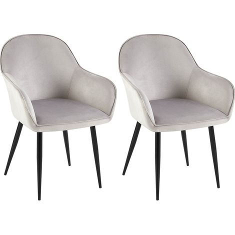 Set di 2 sedie da pranzo con schienale arrotondato e braccioli in velluto grigio 100001529