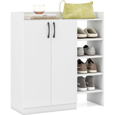COSTWAY Shoe Cabinet Shoe Storage Organizer w/ 4 Open Shelves-White (1/5)