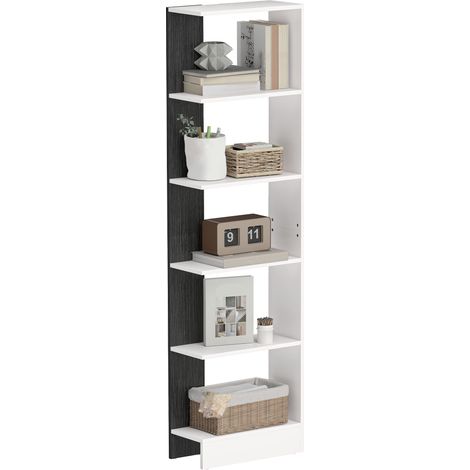 Libreria Moderna Salvaspazio a 5 Ripiani in Legno 45x21x170 cm, Bianco e Nero