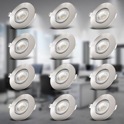 Set de 12 spots LED encastrables orientables, plats, couleur de lumière blanc chaud, spots LED, spot encastrable, spot led encastrable extra plat, 90x24 mm, nickel mat (1/5)
