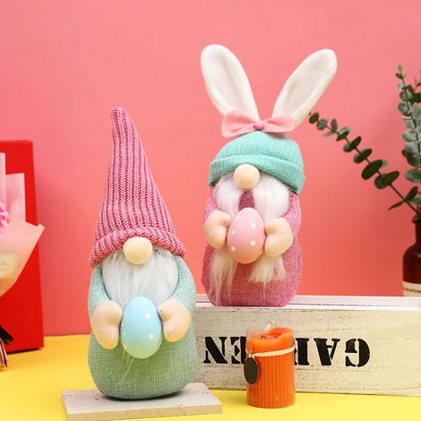 Poupée lapin de Pâques sans visage avec œuf de Pâques, gnomes de Pâques décoratifs, peluches douces pour fêtes et festivals (1/5)