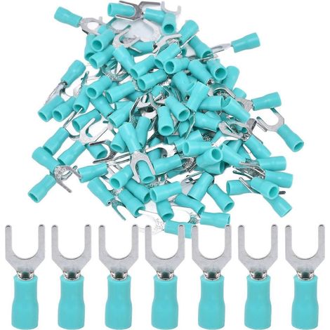 100 Stück isolierte Gabelkabelverbinder aus Kupfer und PVC, U-förmig, elektrische Crimp-Anschlüsse, AWG 22–16 (1/4)