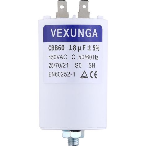 Condensateur de Démarrage Moteur 18uF 450V CBB60 Condensateurs Demarrage 18 MFD 450VAC 45x70MM Connecteur M8 18µF 50/60Hz pour Pompe Piscine Machine à Laver (1/5)