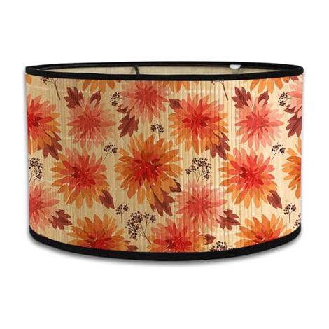 Abat-jour en bambou à motif floral, convient aux lampes de table et aux lampadaires, amovible, 30 cm de diamètre (fleurs orange). (1/5)