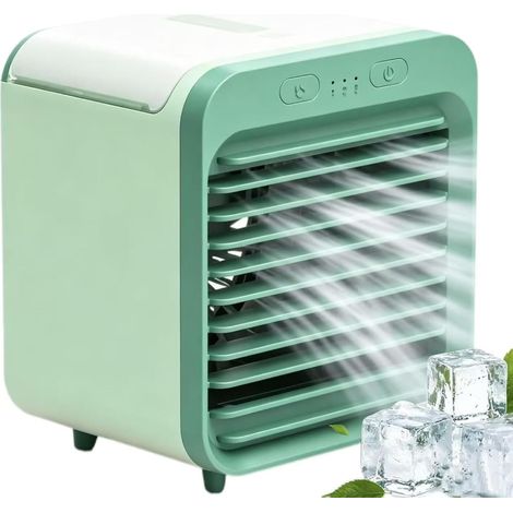 Climatiseur Portable, Mini Ventilateur-Climatiseur Avec 3 Vitesses Et Fonction D’humidification, Réservoir D’eau De 200 ml, Ventilateur De Refroidissement Rechargeable De Bureau Pour Voiture, C green (1/5)