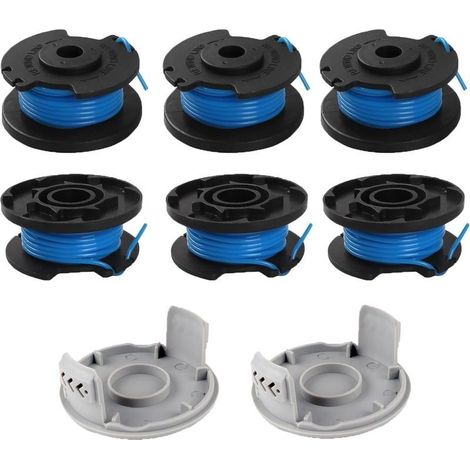 Lot de 6 bobines de fil de rechange, pour coupe-bordure Ryobi One+ RAC124 AC14RL3A OLT1823 OLT1832 18 V 24 V 40 V, 6 bobines de coupe-bordure, 2 capuchons, 3,4 m, diamètre 1,65 mm (1/5)