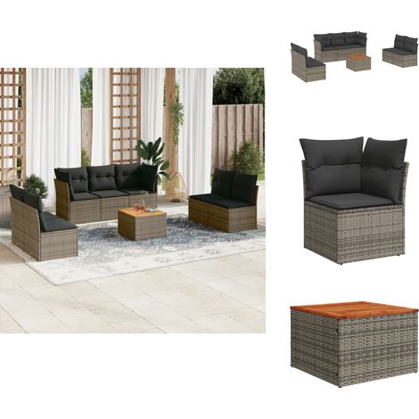 8-tlg. Garten-Sofagarnitur mit Kissen Grau Poly Rattan - Gartenmöbel Set - Esszimmergarnitur - Lounge Möbel - Outdoor Sofa - Rattan Gartenmöbel (1/5)