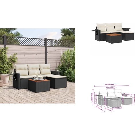Salon de jardin 5 pcs avec coussins noir résine tressée - Ensemble Salon De Jardin - Meuble Extérieur - Résine Tressée - Rotin Synthétique - Mobilier De Jardin (1/3)