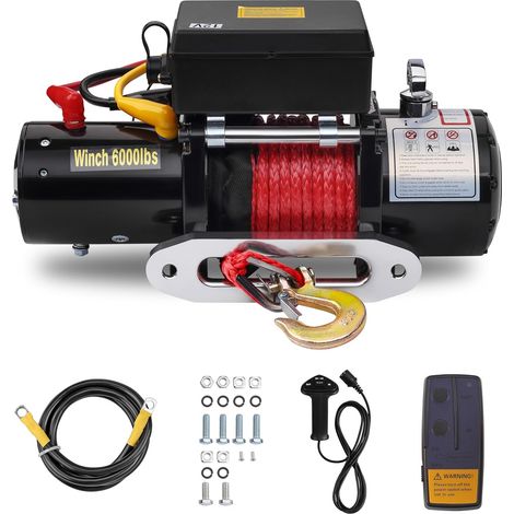 Teeno – Treuil électrique 12V 6000 LB – Corde synthétique sans fil télécommandé 30m – Moteur haute puissance – Résistant à l'eau et à la poussière