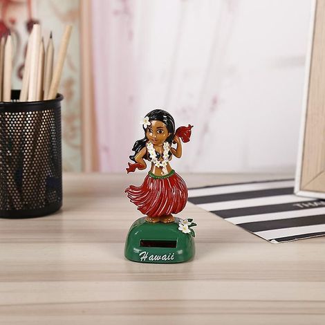 Ornement de tableau de bord de voiture avec figurine solaire vibrante représentant une adorable fille hawaïenne de dessin animé (1/4)