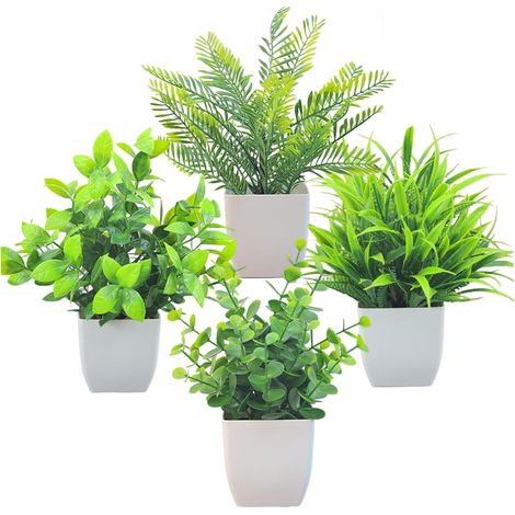 4pcs Plantes en Pot artificielles, 4 Styles Petites Plantes de Fausses Plantes, Mini Plantes artificielles en Plastique, Petites Plantes décoratives pour Les étagères du Bureau de Bureau à la ma (1/5)