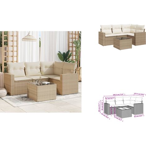 Salon de jardin avec coussins 5 pcs beige résine tressée - Ensemble Salon De Jardin - Meuble De Jardin - Résine Tressée - Mobilier D'extérieur - Chaise Longue (1/3)