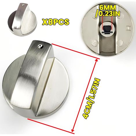 Herdknopf – 8 Stück Gasherdknöpfe aus Zinklegierung – Universeller Drehknopf für Backofen und Kochfeld – 6-mm-Bedienschalter