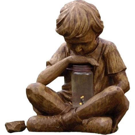 1 statue enfant prodige, résine décorative avec LED, décoration jardin Pâques extérieur pour patios et espaces verts (1/5)