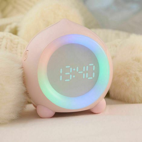 Réveil pour enfants Illuminé Lampe LED numérique Réveil Veilleuse Filles Garçons Jour Nuit Enfant Volume réglable Snooze Réveil de charge USB (Rose) (1/5)
