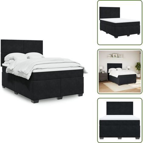 The Living Store Sommier à lattes de lit et matelas Noir 160x200 cm Velours - Lit Double - Lit Plateforme - Matelas Moelleux - Literie - Chambre À Coucher