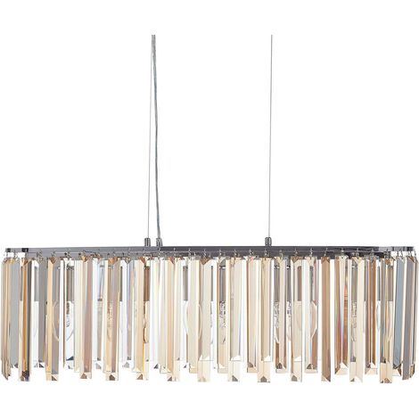 Beliani – Lustre moderne en fer chromé avec cristaux de verre – Longueur réglable 110 cm – Largeur 68 cm – Hauteur 120 cm – Éclairage glamour pour salon