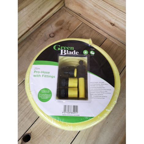 25m Kink Resistant Professional Garden Hose Pipe / Hosepipe in Yellow with Fittings (1/4)