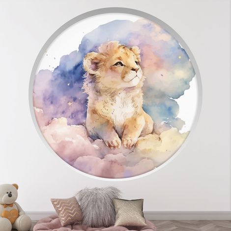 Stickers Trompe l'oeil Arche ronde Enfants - Lion - Diamètre 30 cm (1/4)