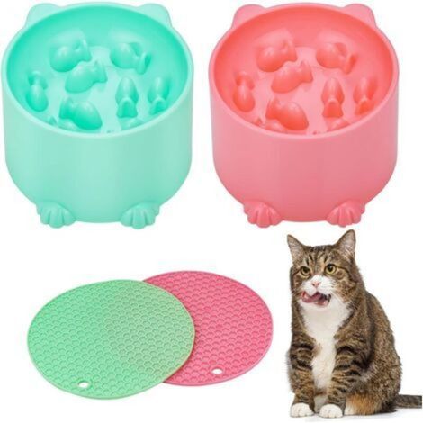 2 Pièces Gamelle Anti Glouton Chat, Bol Anti Vomissement, Gamelle Chat avec Tapis Antidérapant, Bol pour Anti-Vomissements, pour Chiens Et Chats de Petite Et Moyenne Taille (1/5)